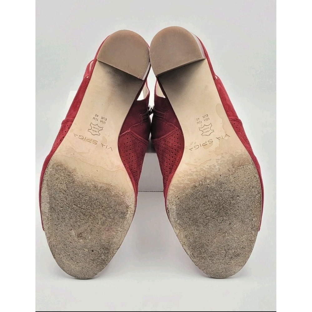 Via Spiga Gaze Red Suede Slingback Booties Block Heel Open Toe Perforated Sz 10 - Picture 9 of 9